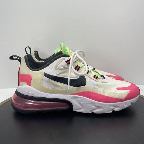Nike Air Max 270 Running Shoes Women Size 9 React Hyper Pink  Neon White Lace up - Picture 1 of 12
